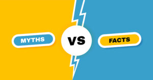 Myths vs Facts graphic highlighting interesting facts about eyes and common misconceptions