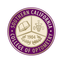 Circular seal of the Southern California College of Optometry in purple and gold, featuring an open book and the year 1904.