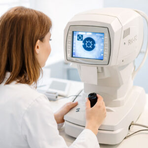 Doctor reviewing a tonometry scan after an intraocular pressure test at Southwest Eye Center