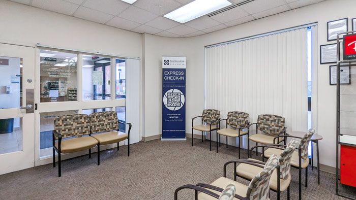Interior photo of the waiting room at Southwestern Eye Center's Westridge location