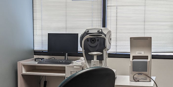 Interior photo of optometry equipment at Southwestern Eye Center's Westridge location