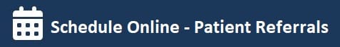 Blue header bar with a white calendar icon and the text Schedule Online - Patient Referrals.