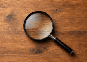 Handheld Magnifier on a wooden table is a macular degeneration vision aid at Southwestern Eye Center.