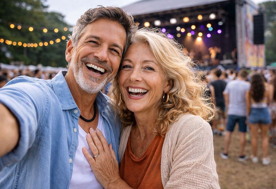 Senior couple enjoying an outdoor concert after learning how cataracts affect your vision from Southwestern Eye Center.