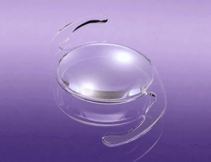 Toric lens implant used in cataract surgery at Southwestern Eye Center.