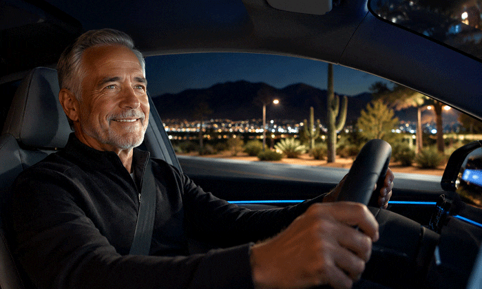 Senior man easily night driving after cataract surgery from Southwestern Eye Center.