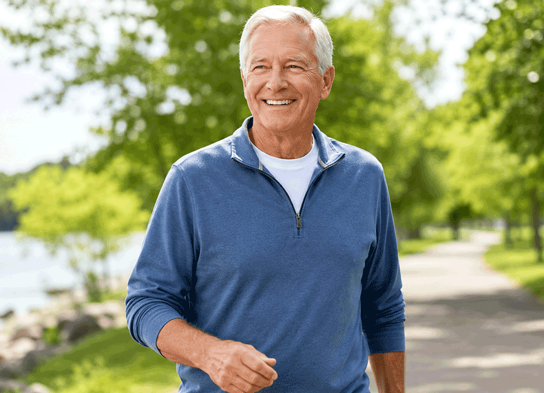 Senior man enjoying his afternoon walk at the park after completing the cataract surgery process at Southwestern Eye Center in Arizona.