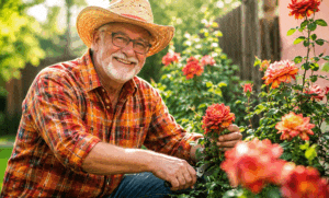 Senior man gardening again after going through the cataract surgery process at Southwestern Eye Center.