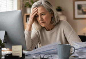 Stressed senior woman trying to understand does Medicare cover cataract surgery and needs to contact Southwestern Eye Center for answers.