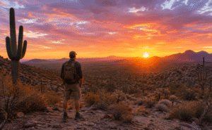Arizona hiker enjoying the sunset after presbyopia treatment at Southwestern Eye Center.